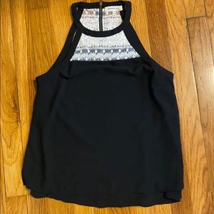 Monteau white lace and black tank top EUC